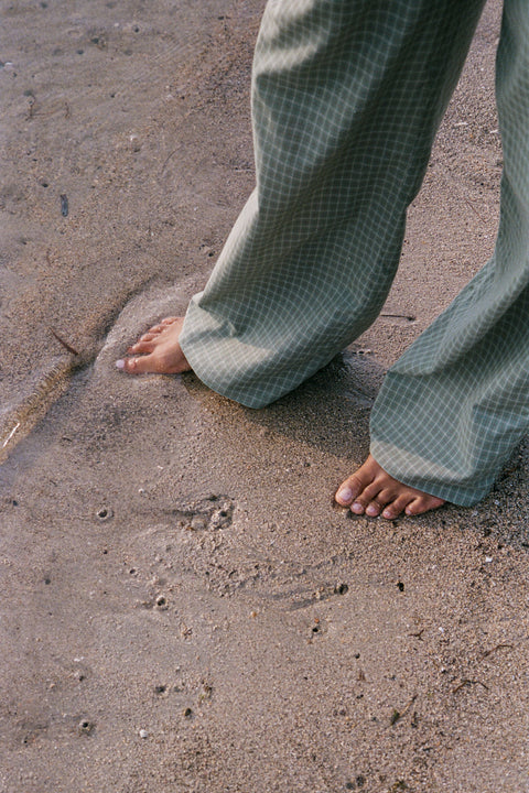 Sage Gingham Elastic Waist Pant