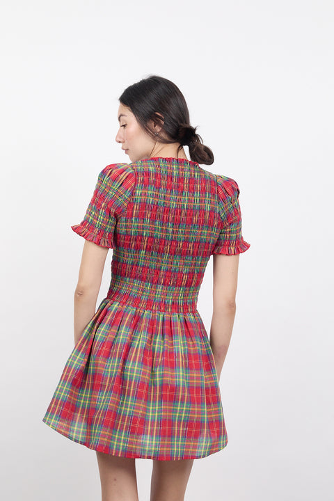 Skittles Plaid Ruched Dress