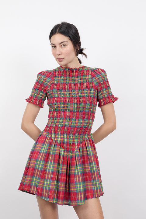 Skittles Plaid Ruched Dress