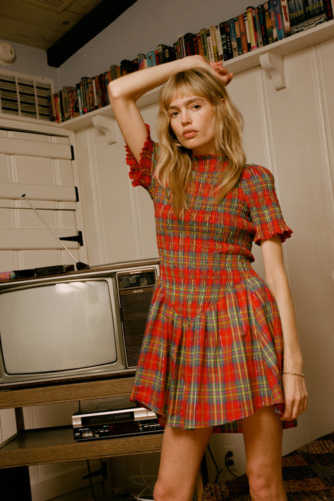 Skittles Plaid Ruched Dress