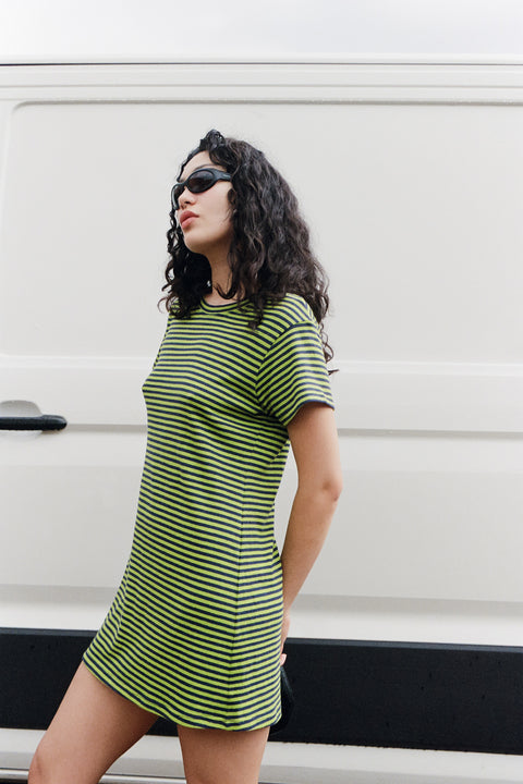 Slime Stripe Hemp Dress S Slime Stripe Hemp Dress S