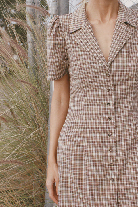 Toast Gingham Button Front Dress