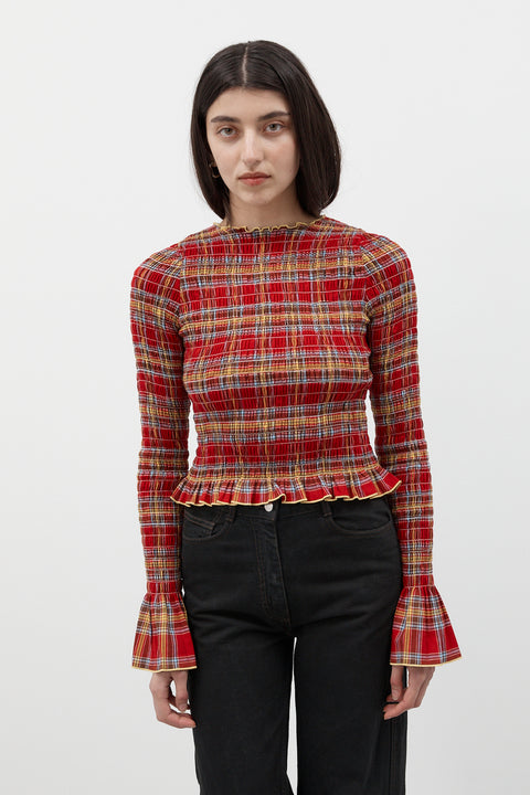 Valentine Plaid Ruched Longsleeve