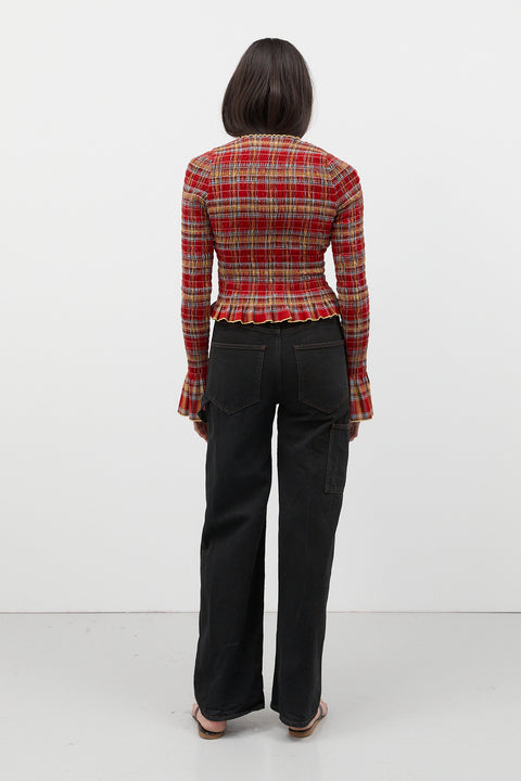 Valentine Plaid Ruched Longsleeve