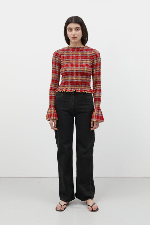 Valentine Plaid Ruched Longsleeve