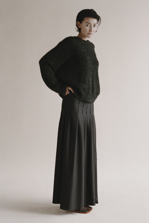 Wool Pleated Maxi Skirt