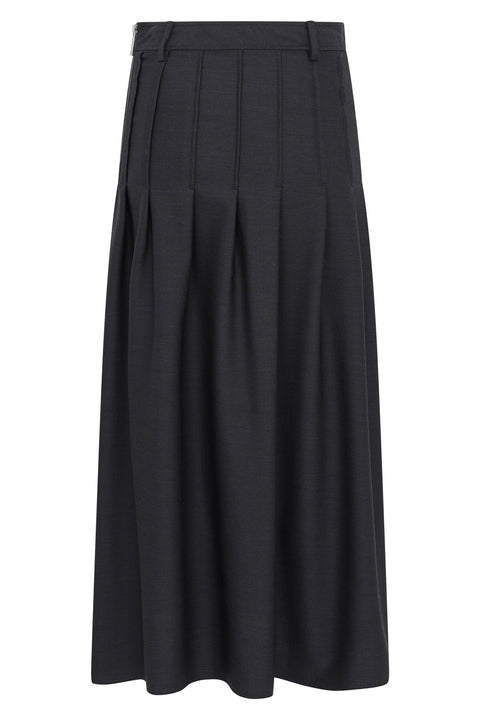 Wool Pleated Maxi Skirt