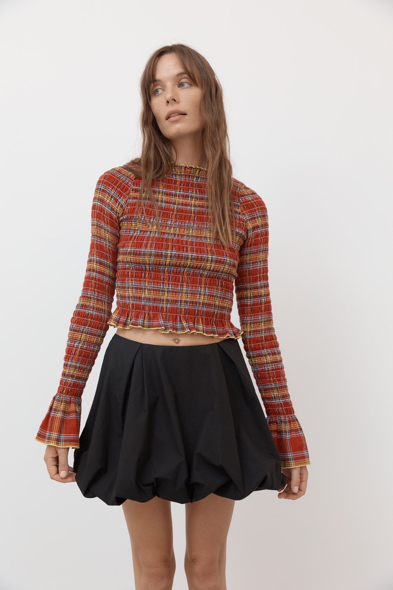 Valentine Plaid Ruched Longsleeve – Après Studio