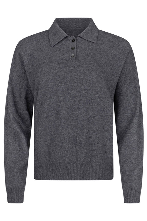 Charcoal Cashmere Polo Knit