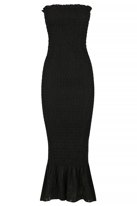 Black Ruched Strapless Dress