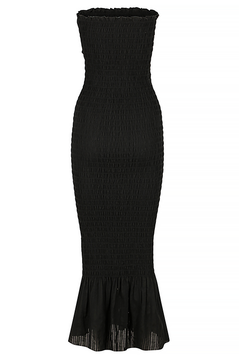 Black Ruched Strapless Dress