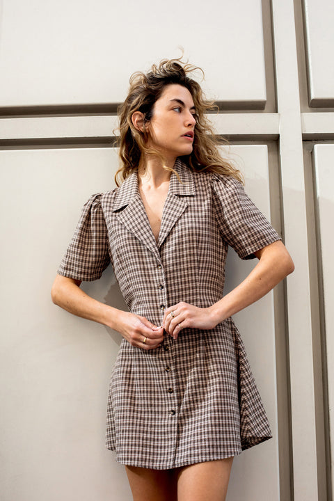 Toast Gingham Button Front Dress