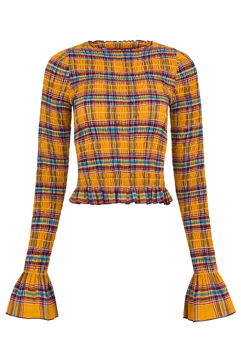 Yellow Valentine Plaid Ruched Longsleeve