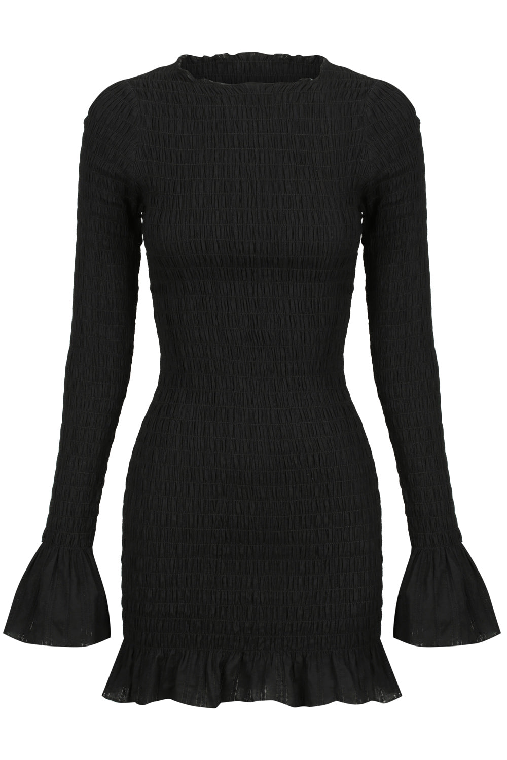 Black long hotsell sleeve ruched dress