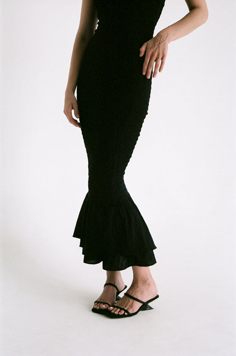 Black Ruched Strapless Dress