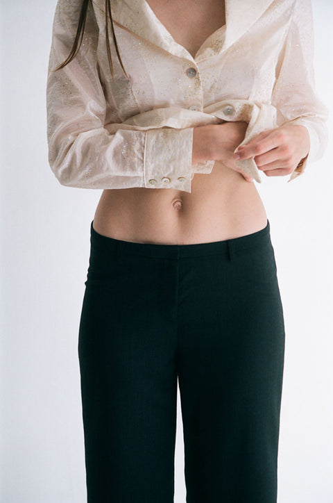 Black Wool Straight Pants