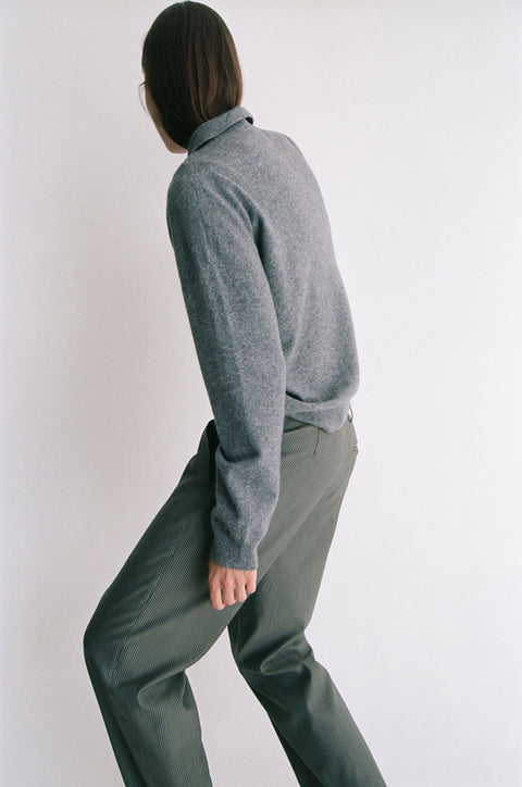 Charcoal Cashmere Polo Knit