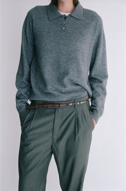 Charcoal Cashmere Polo Knit