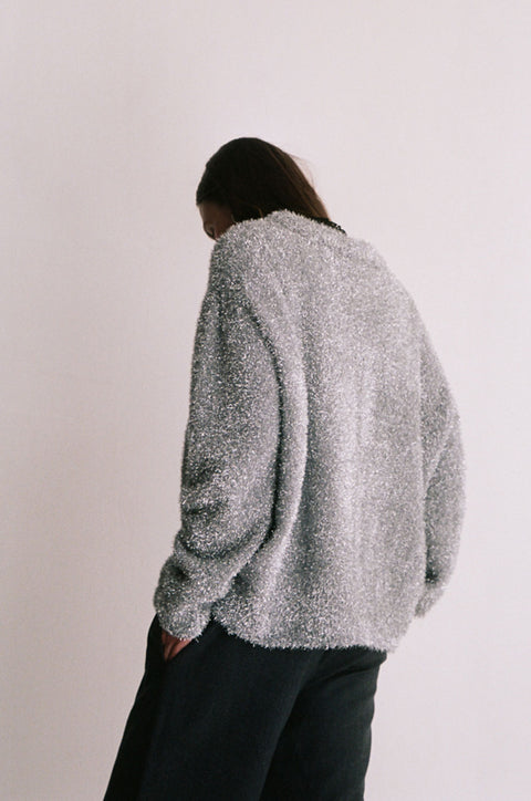 Silver Oversized Lurex Knit