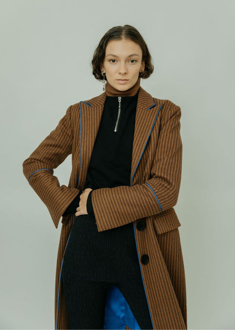 Brown Stripe Trench Coat
